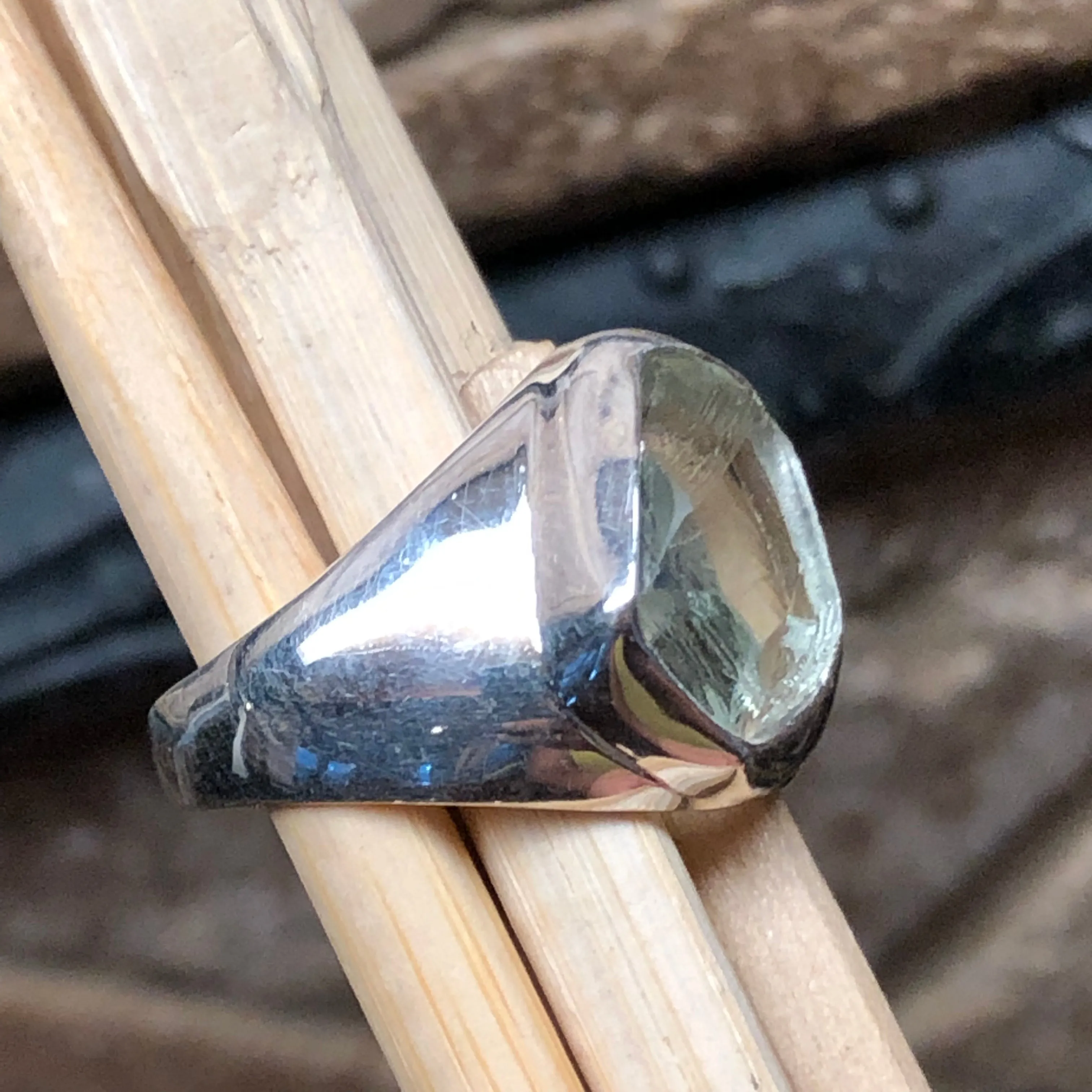 Natural Green Amethyst 925 Solid Sterling Silver Men's Ring Size 8.25
