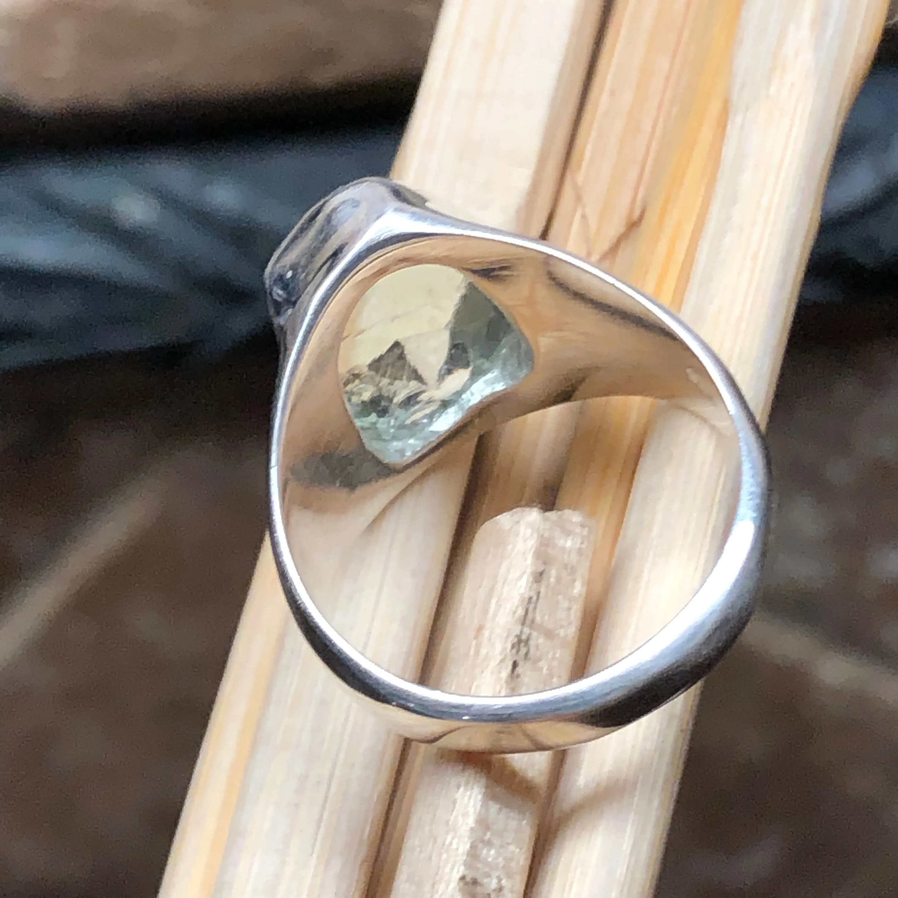 Natural Green Amethyst 925 Solid Sterling Silver Men's Ring Size 8.25
