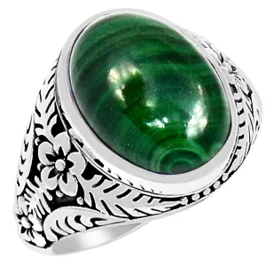 Natural Green Malachite 925 Solid Sterling Silver Men's Ring Size 8, 9, 10, 11, 12