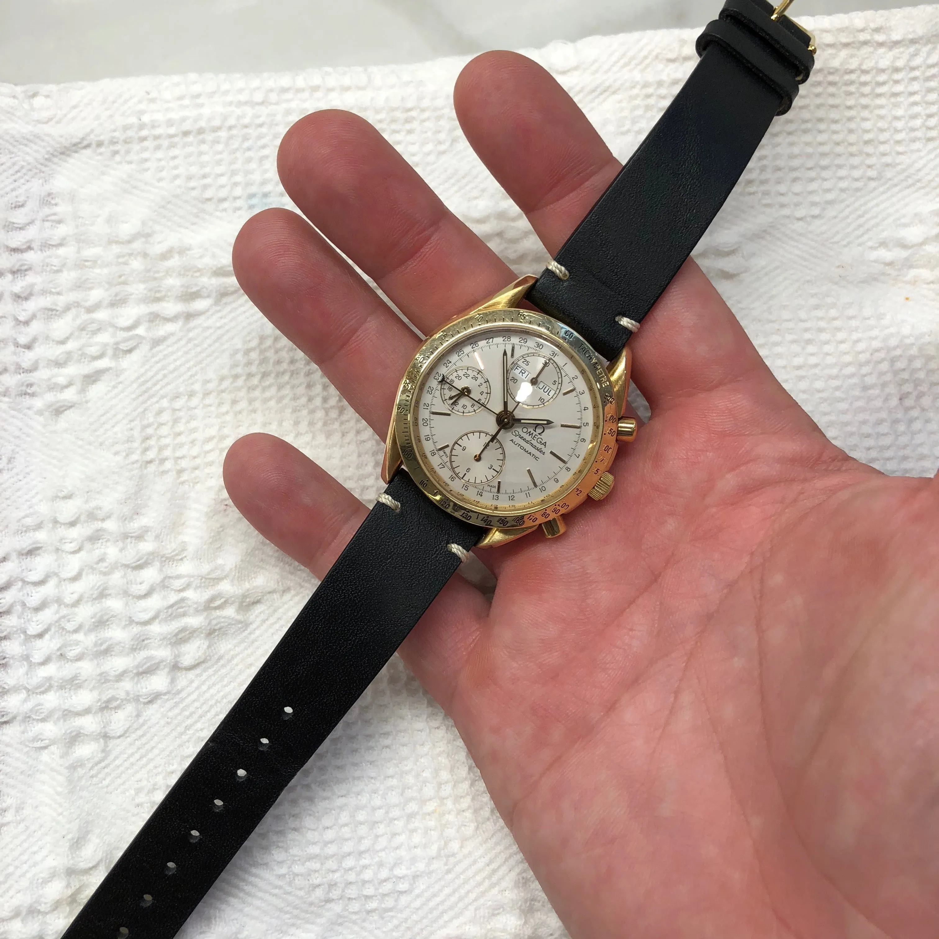 Omega Speedmaster 175.0044 18K Yellow Gold Day Date Chronograph Wristwatch