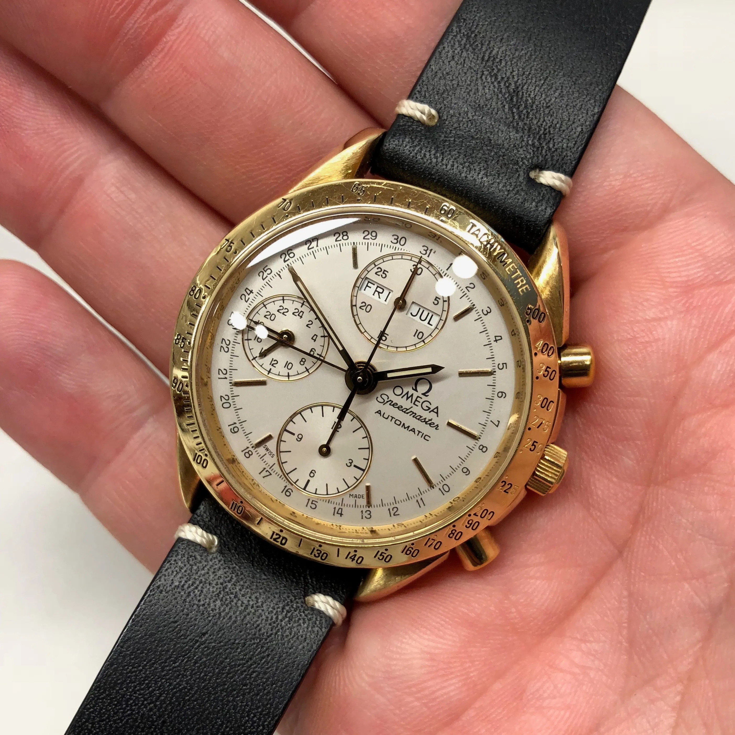 Omega Speedmaster 175.0044 18K Yellow Gold Day Date Chronograph Wristwatch