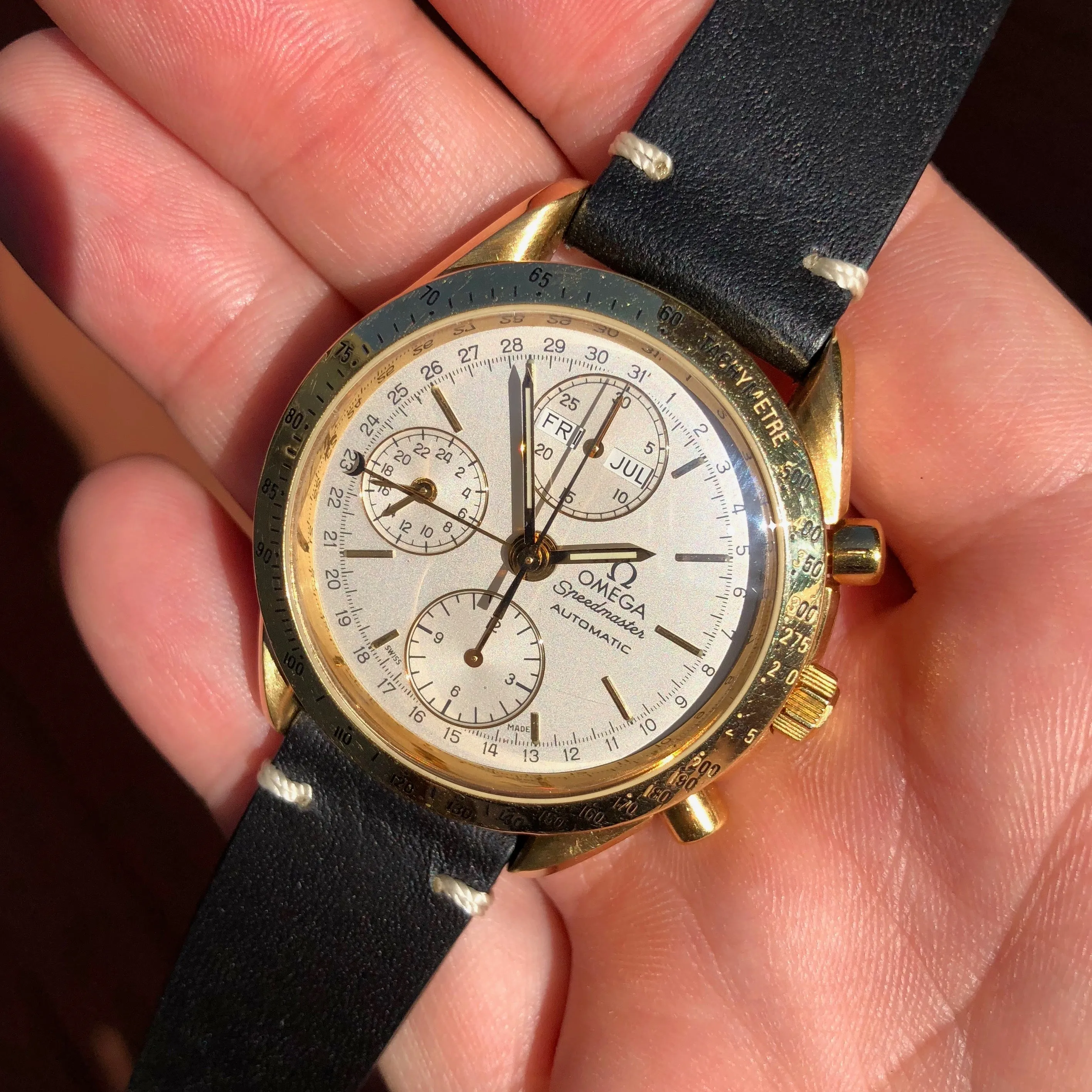 Omega Speedmaster 175.0044 18K Yellow Gold Day Date Chronograph Wristwatch