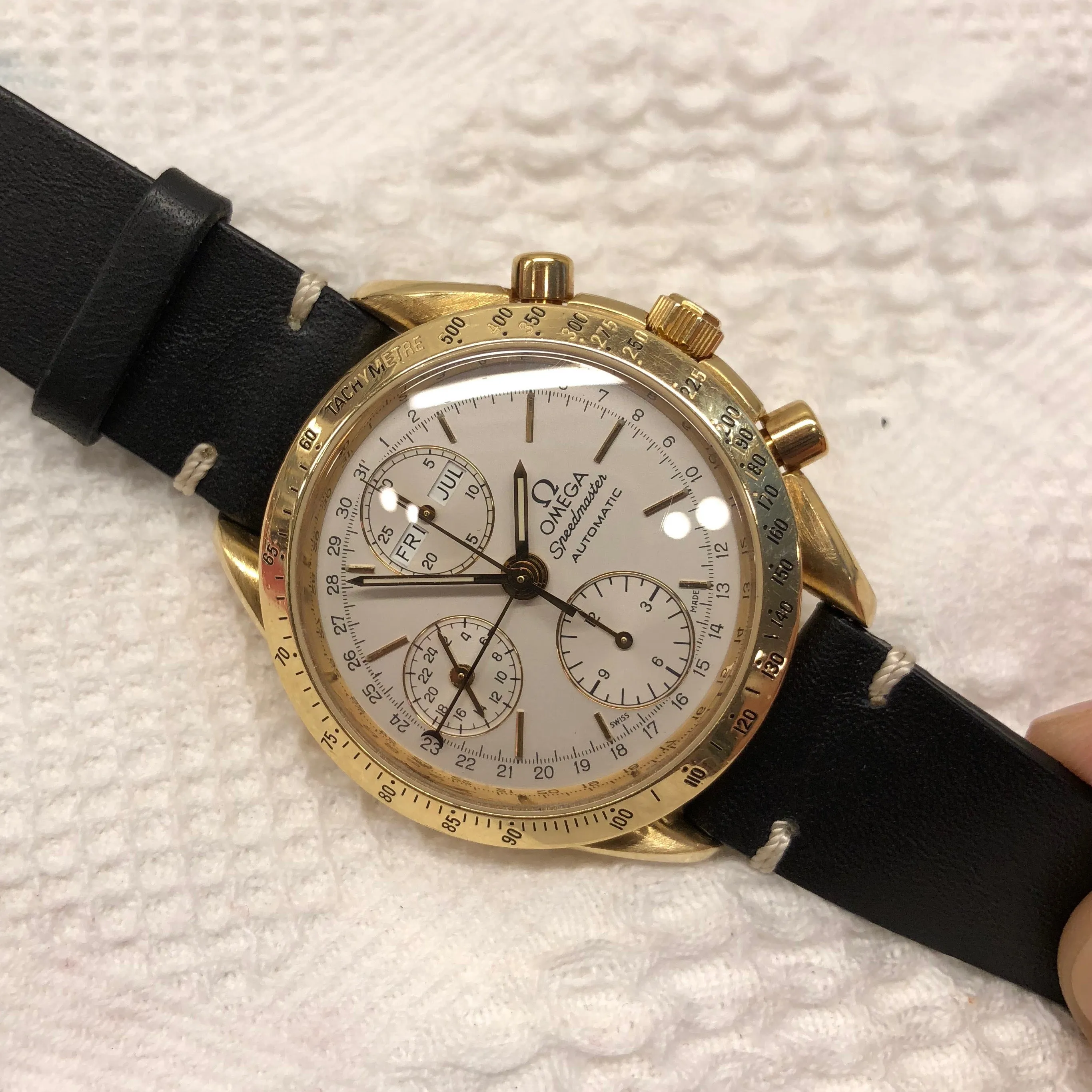 Omega Speedmaster 175.0044 18K Yellow Gold Day Date Chronograph Wristwatch