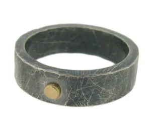 Oxidized Silver Band with Gold Dot Detail