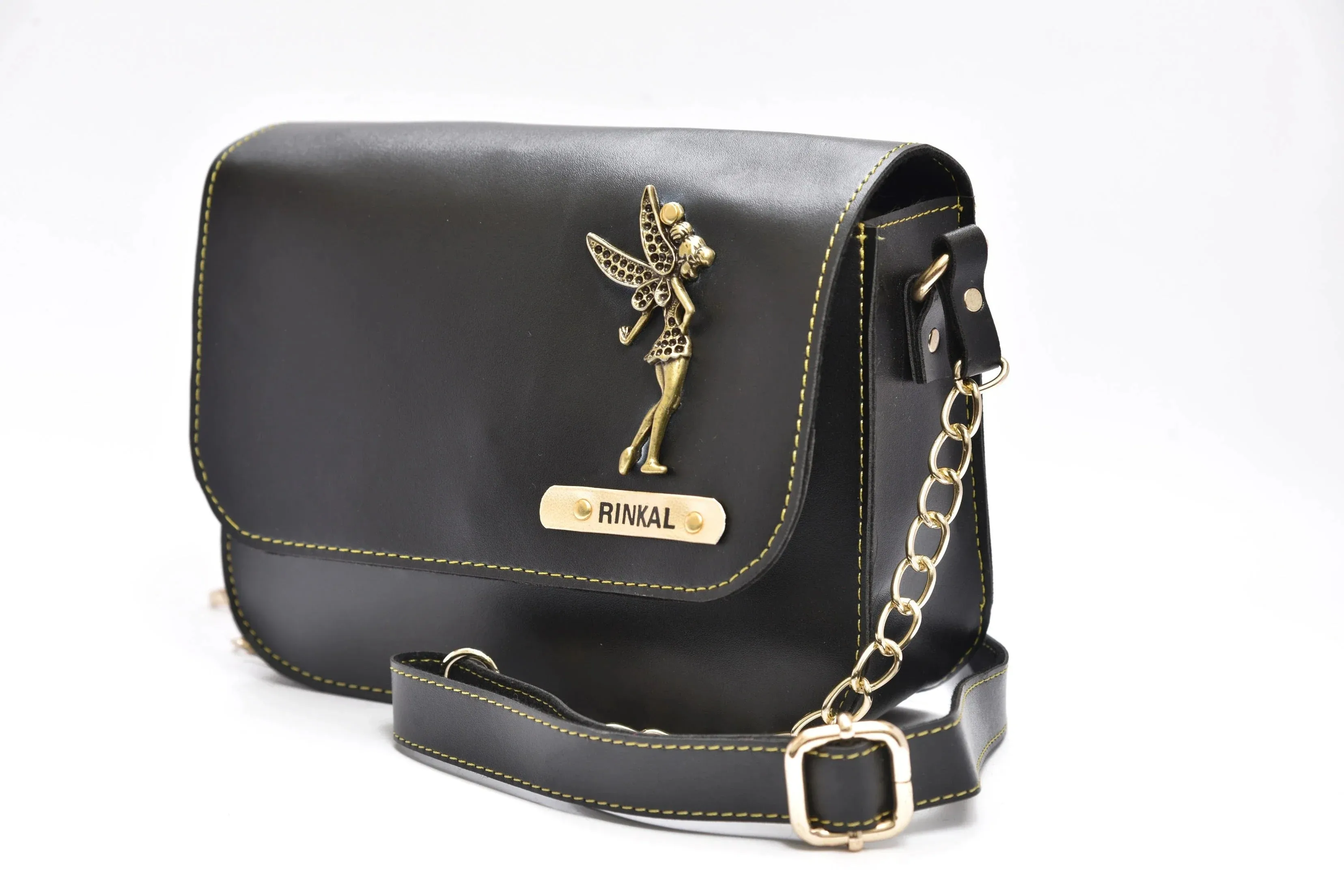 Personalized Couple's Combo : Chained Sling Bag ( Product 1 ) & Men's Wallet (Product 2) - Black