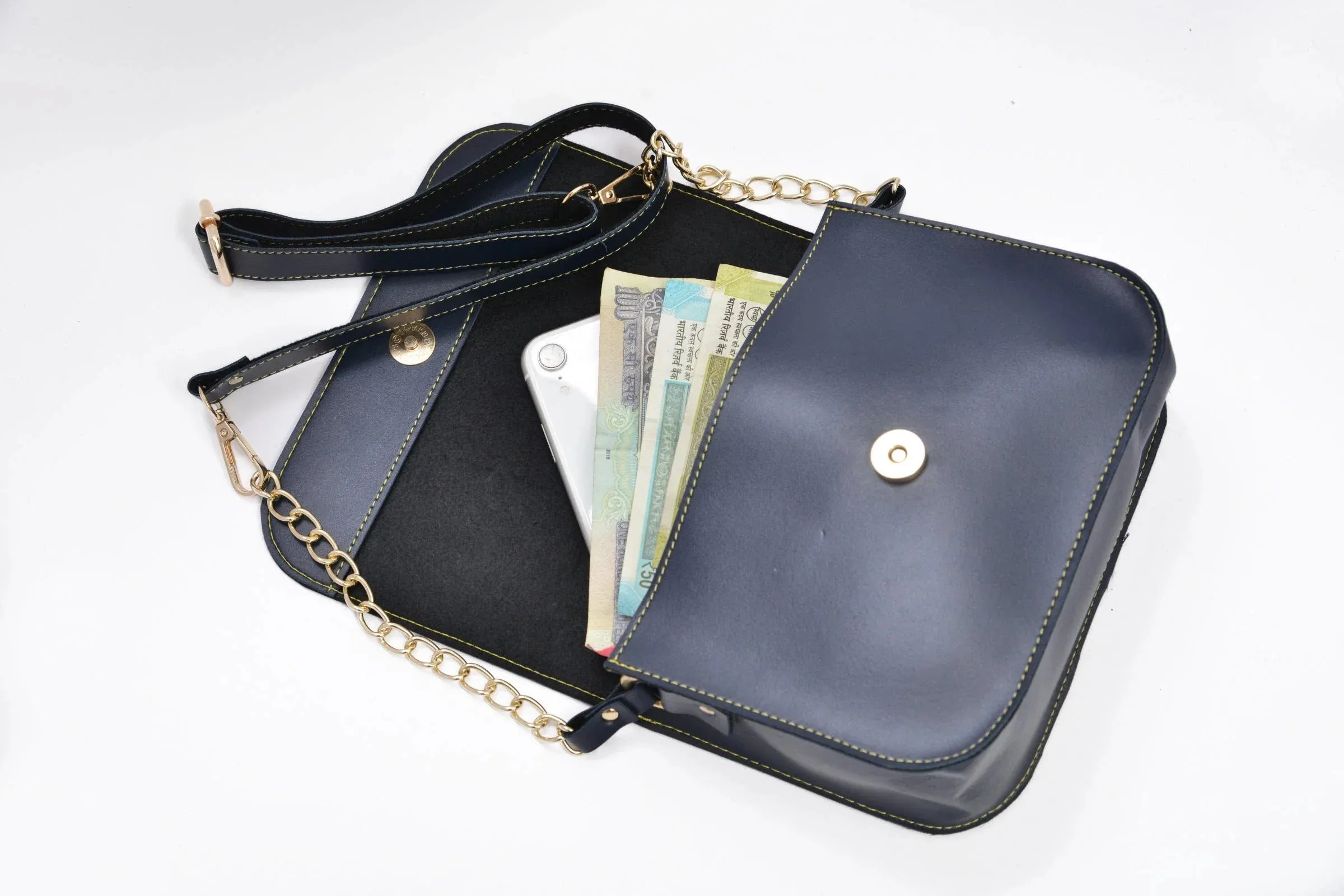 Personalized Couple's Combo : Chained Sling Bag( Product 1 ) & Men's Wallet (Product 2)- Royal Blue