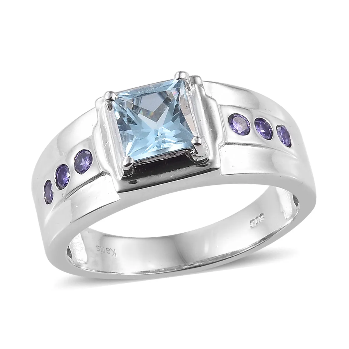 Platinum over Bond Brass 2ct Sky Blue TOPAZ & Purple CZ Men's Ring (Size 13)