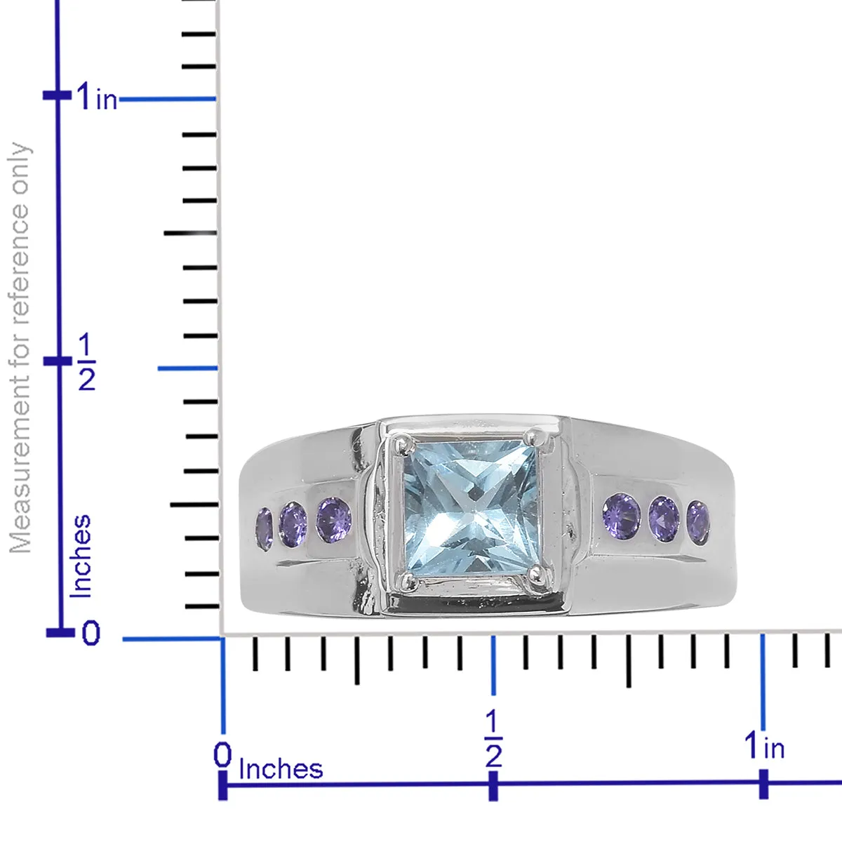 Platinum over Bond Brass 2ct Sky Blue TOPAZ & Purple CZ Men's Ring (Size 13)