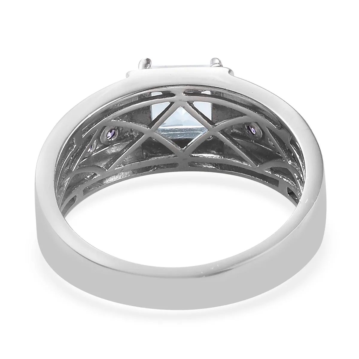 Platinum over Bond Brass 2ct Sky Blue TOPAZ & Purple CZ Men's Ring (Size 13)