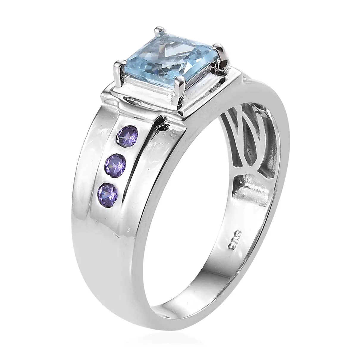 Platinum over Bond Brass 2ct Sky Blue TOPAZ & Purple CZ Men's Ring (Size 13)