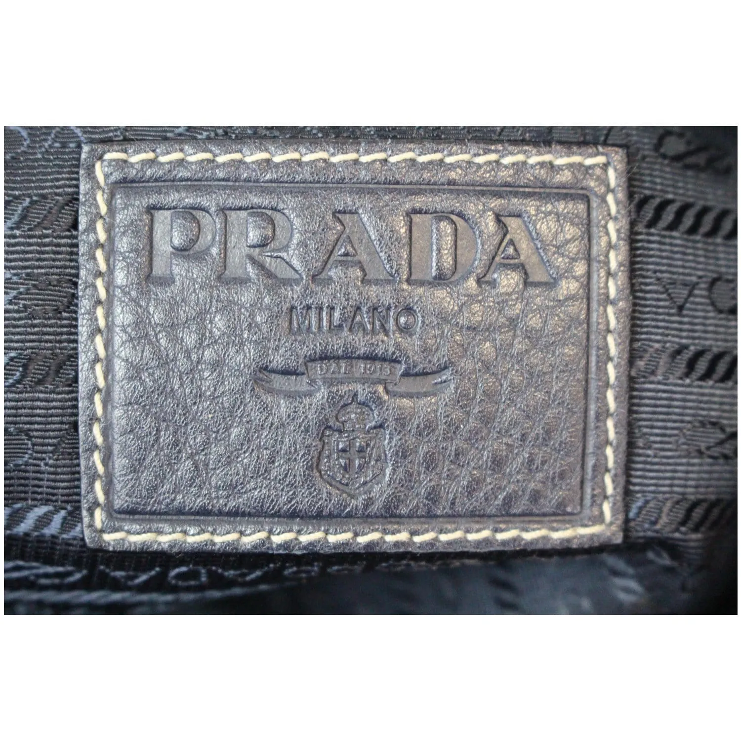 PRADA Milano Leather Shoulder Bag Navy Blue