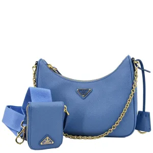 PRADA Re-Edition 2005 Saffiano Leather Shoulder Bag Blue