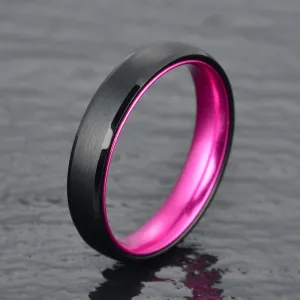 Pristine Passion Fuchsia Interior Tungsten Men's Wedding Band 4MM