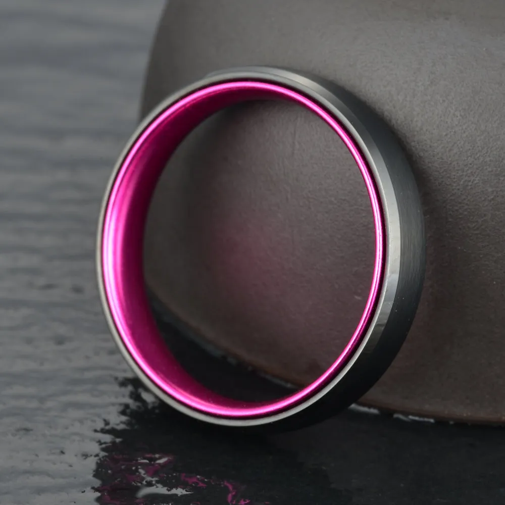 Pristine Passion Fuchsia Interior Tungsten Men's Wedding Band 4MM