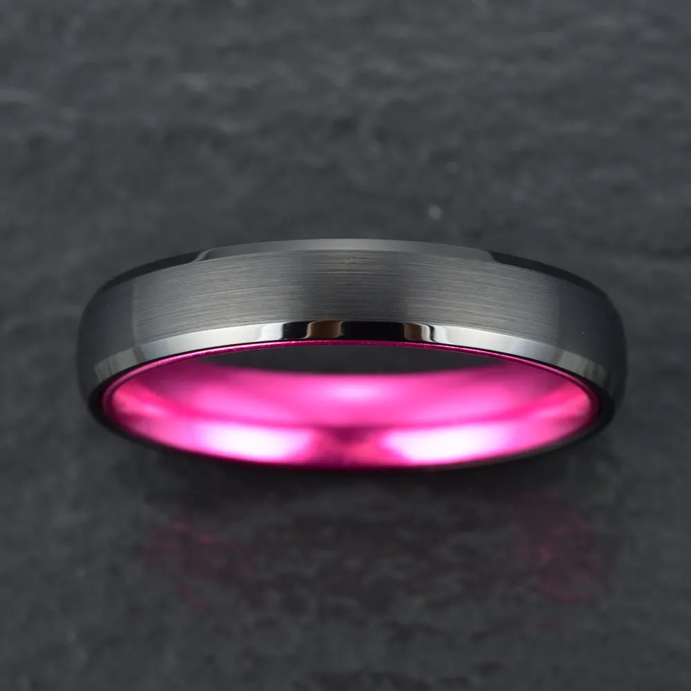 Pristine Passion Fuchsia Interior Tungsten Men's Wedding Band 4MM