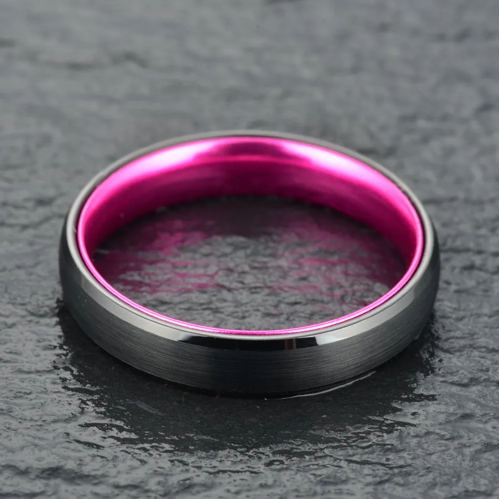 Pristine Passion Fuchsia Interior Tungsten Men's Wedding Band 4MM