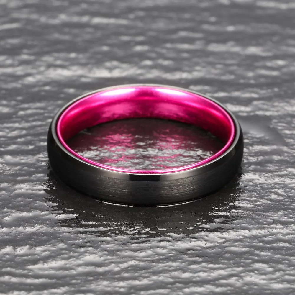 Pristine Passion Fuchsia Interior Tungsten Men's Wedding Band 4MM