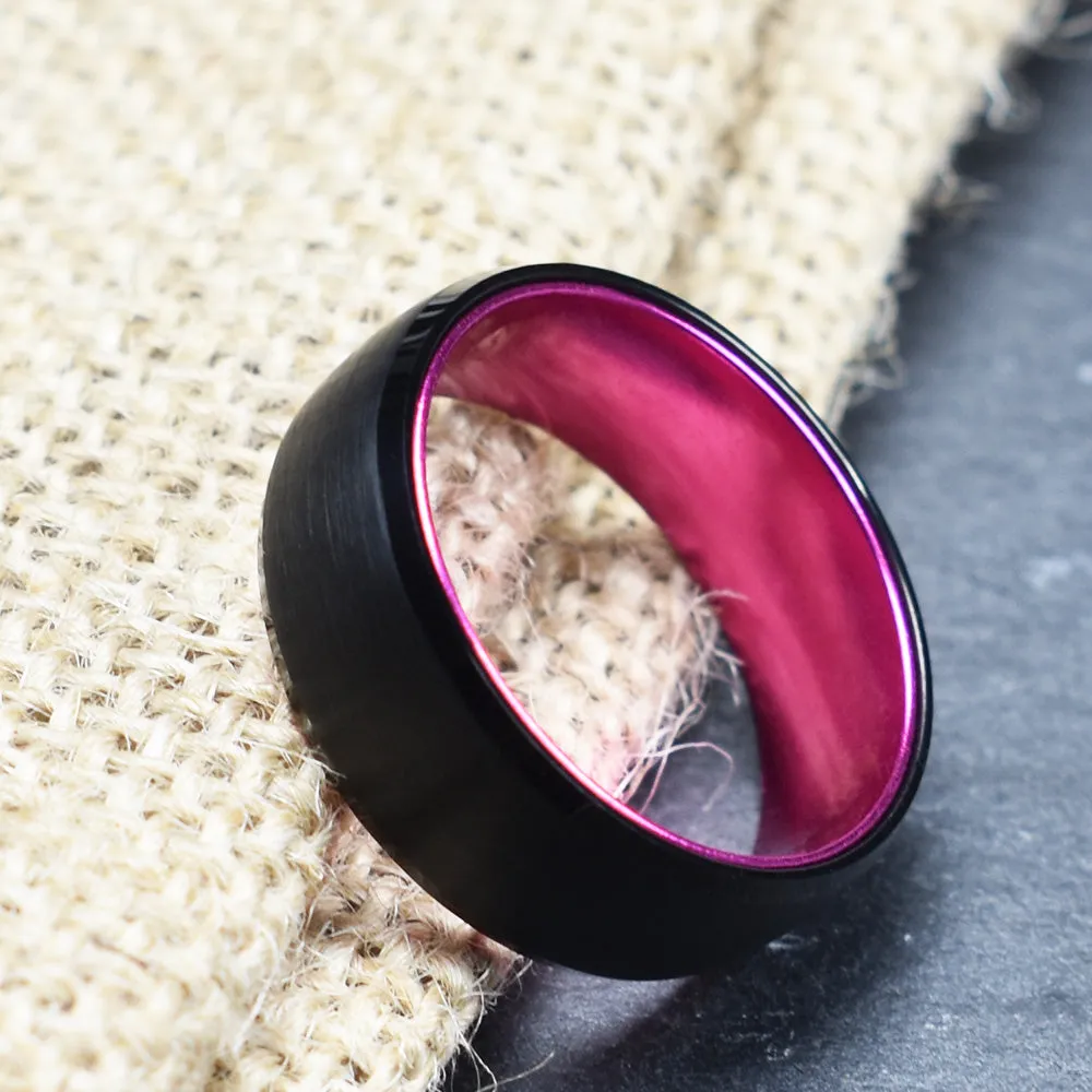 Pristine Passion Fuchsia Interior Tungsten Men's Wedding Band 4MM