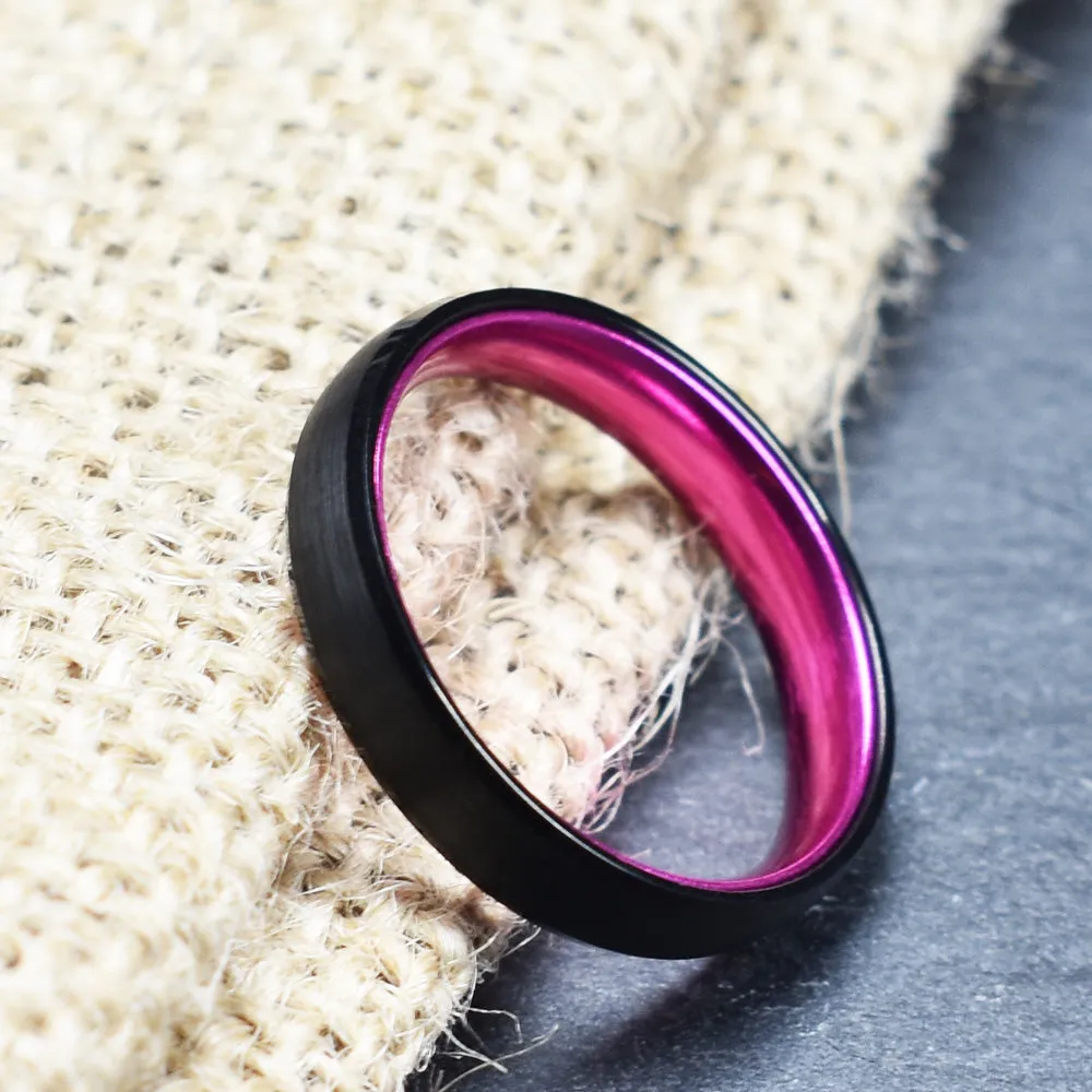Pristine Passion Fuchsia Interior Tungsten Men's Wedding Band 4MM