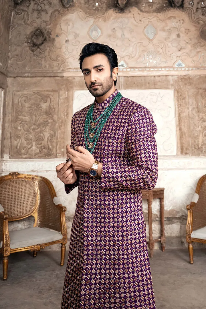 Purple Sherwani Dress for Pakistani Men Sherwani
