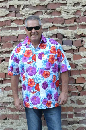 Red and Purple Hibiscus Button Down Shirt