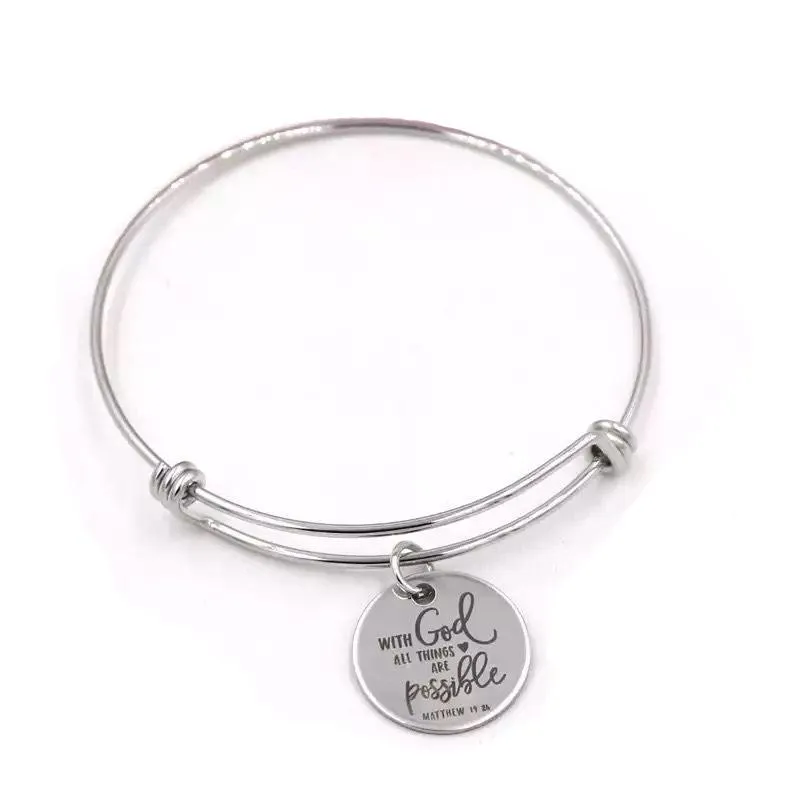 Religious Charm Bracelet - With God All Things Are Possible - Expandable Wire Bangle