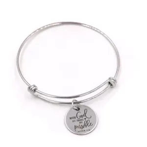 Religious Charm Bracelet - With God All Things Are Possible - Expandable Wire Bangle