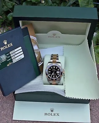 ROLEX 18k GOLD & STEEL MENS SUBMARINER WATCH FACTORY DIAMOND DIAL WARRANTY CARD