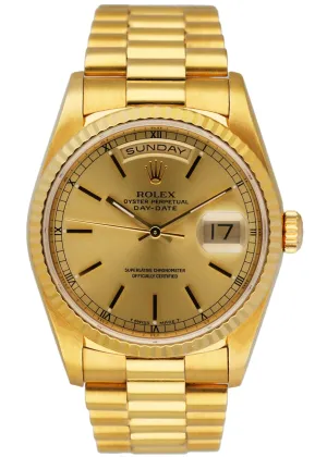 Rolex Day Date 18238 18K Yellow Gold Men's Watch Box & Papers