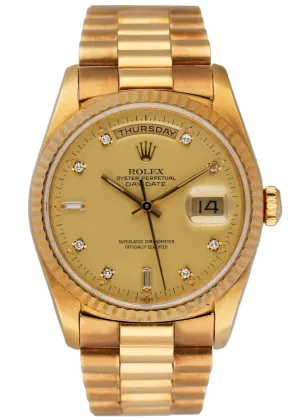 Rolex Day Date 18238 President Diamond Dial Men's Watch Box & Papers