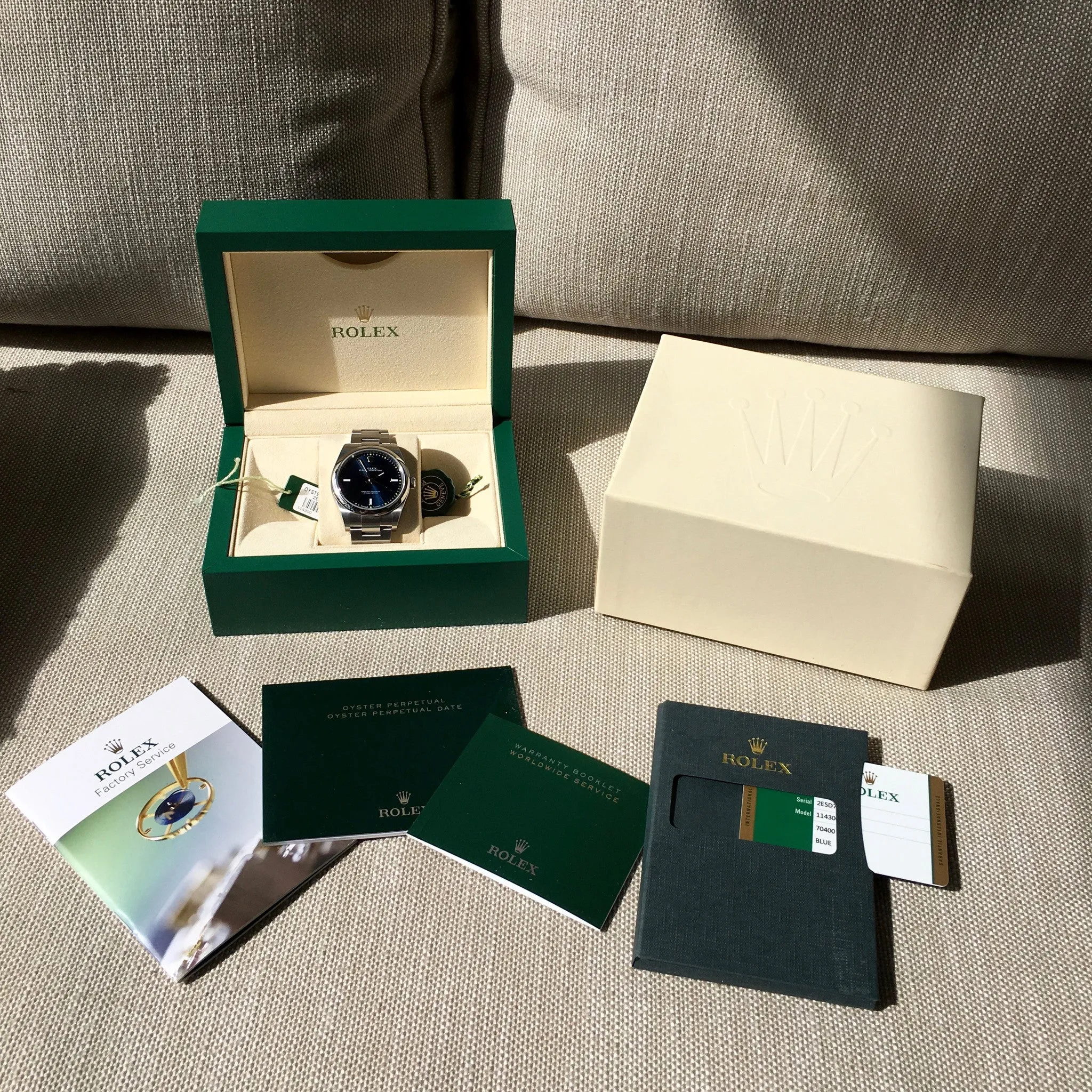 Rolex Oyster Perpetual 114300 Blue Green Stainless Steel Mens Automatic Watch