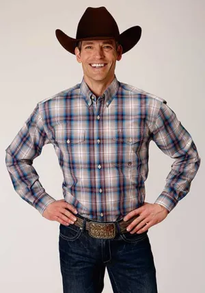 Roper Apparel Men's Wine/Blue Plaid Button-Down Shirt