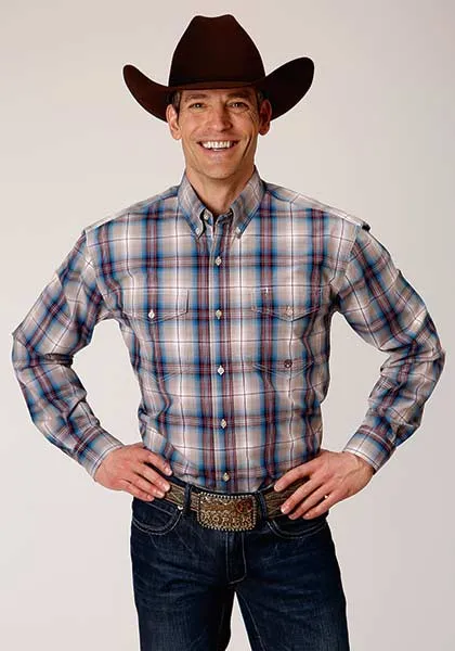 Roper Apparel Men's Wine/Blue Plaid Button-Down Shirt