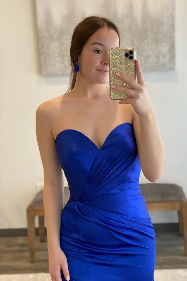 Royal Blue Satin Sweetheart Simple Mermaid Prom Dresses TP1281