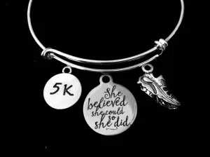 Runner Charm Bracelet Silver Adjustable Expandable Bangle 5K or 10K Race Gift Running Shoe Jewelry