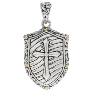 Samuel B. Sterling Silver and 18K Yellow Gold Men's Shield Cross Pendant (91428)