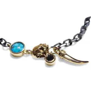 Skull Bracelet with Black Diamond, Turquoise, 14ct (Yellow or Rose) Gold