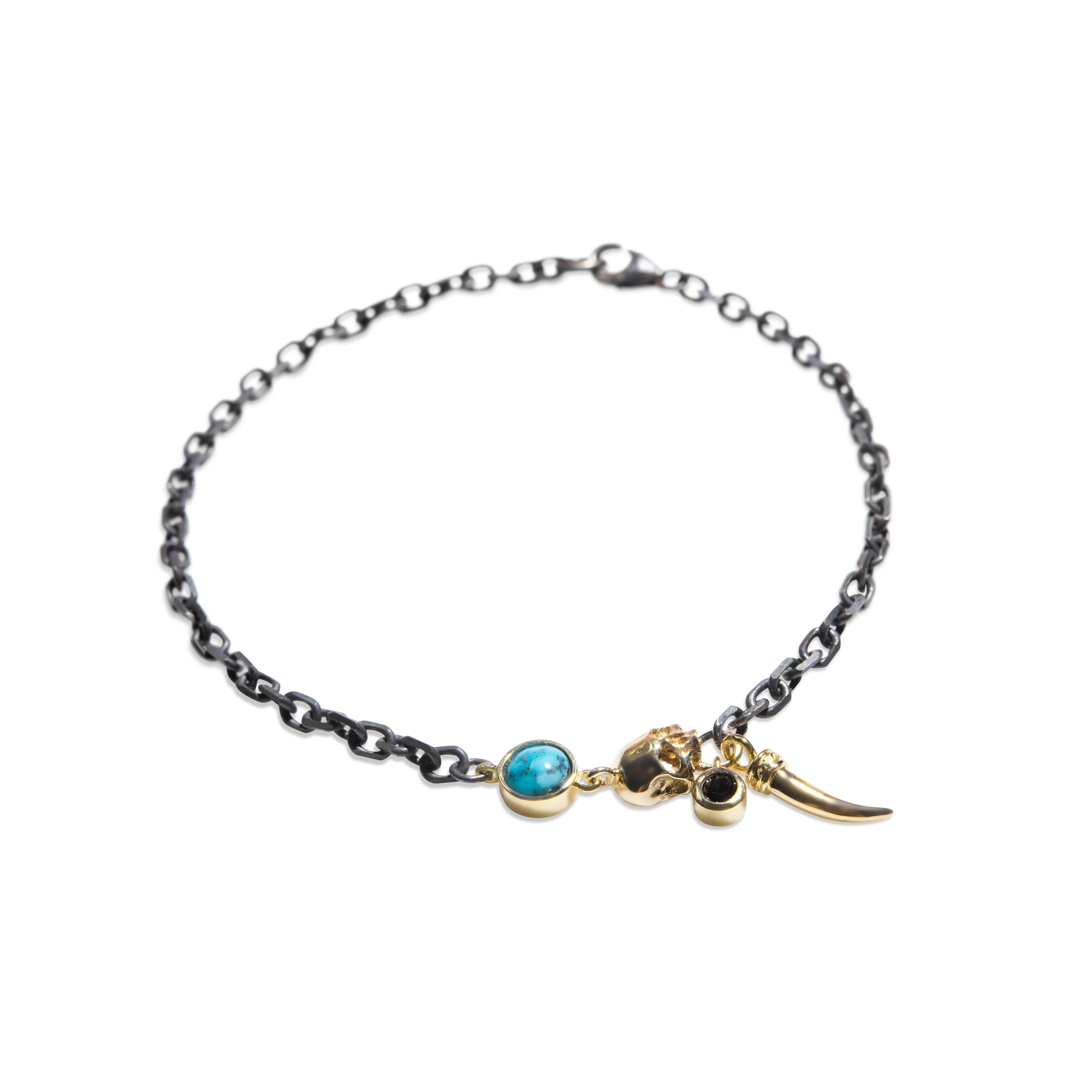 Skull Bracelet with Black Diamond, Turquoise, 14ct (Yellow or Rose) Gold