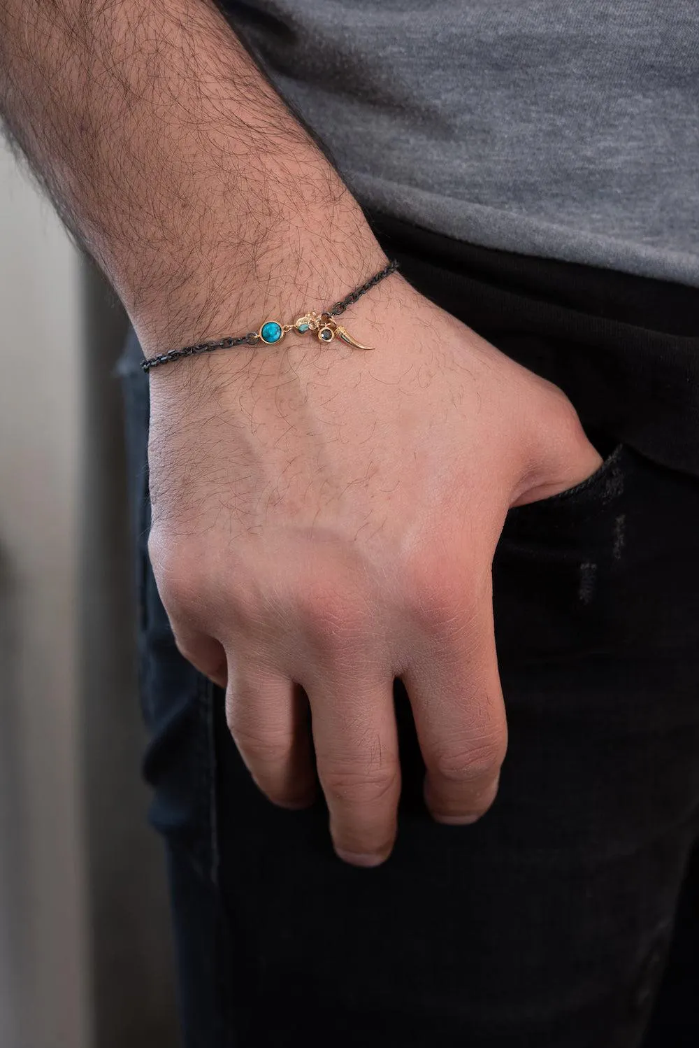 Skull Bracelet with Black Diamond, Turquoise, 14ct (Yellow or Rose) Gold