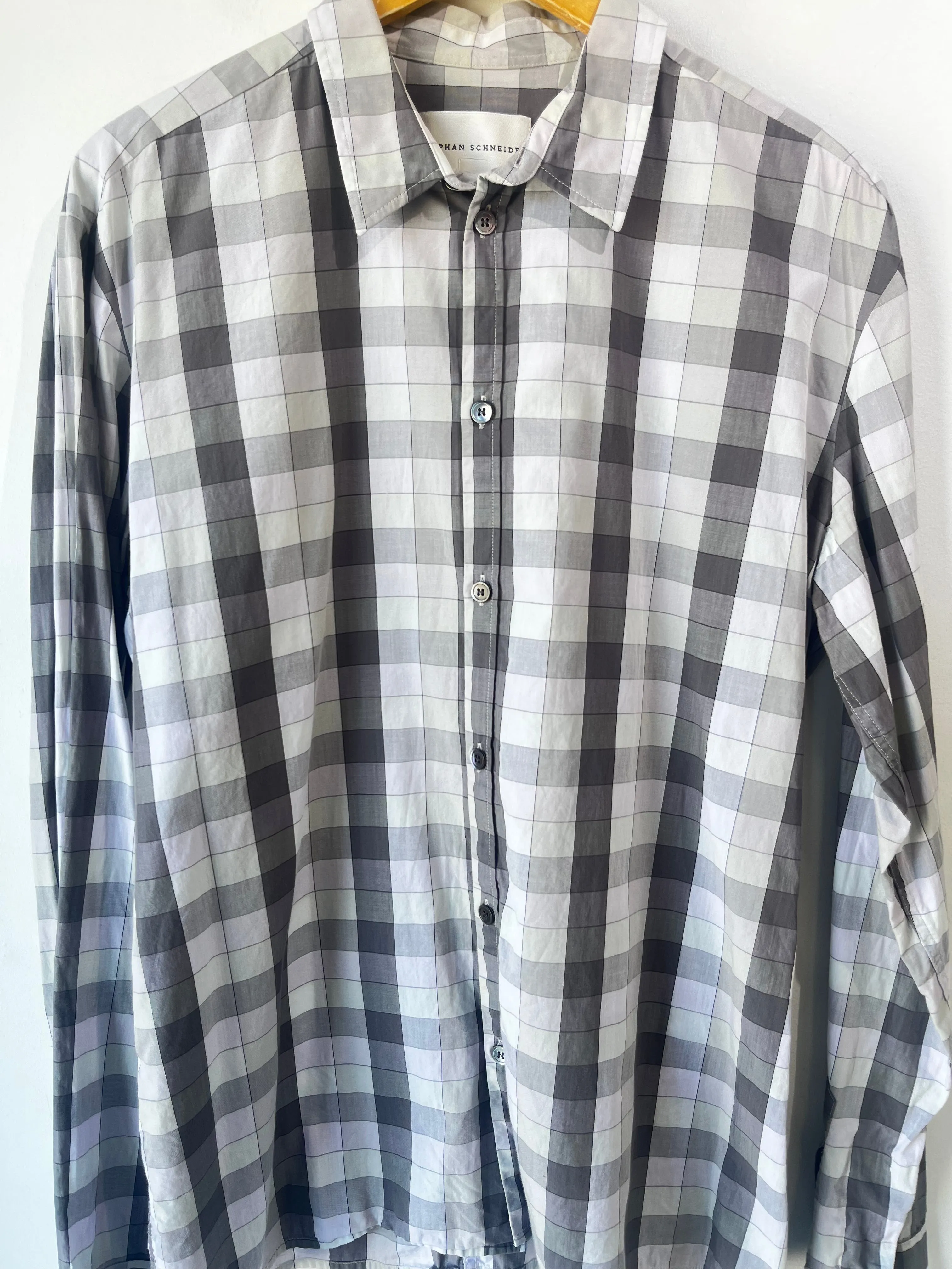 Stephen Schneider Men's Grey and Green Grid Plaid Shirt