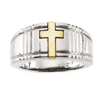 Sterling Silver & 14K Yellow Gold Cross Band