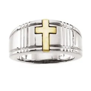 Sterling Silver & 14K Yellow Gold Cross Band