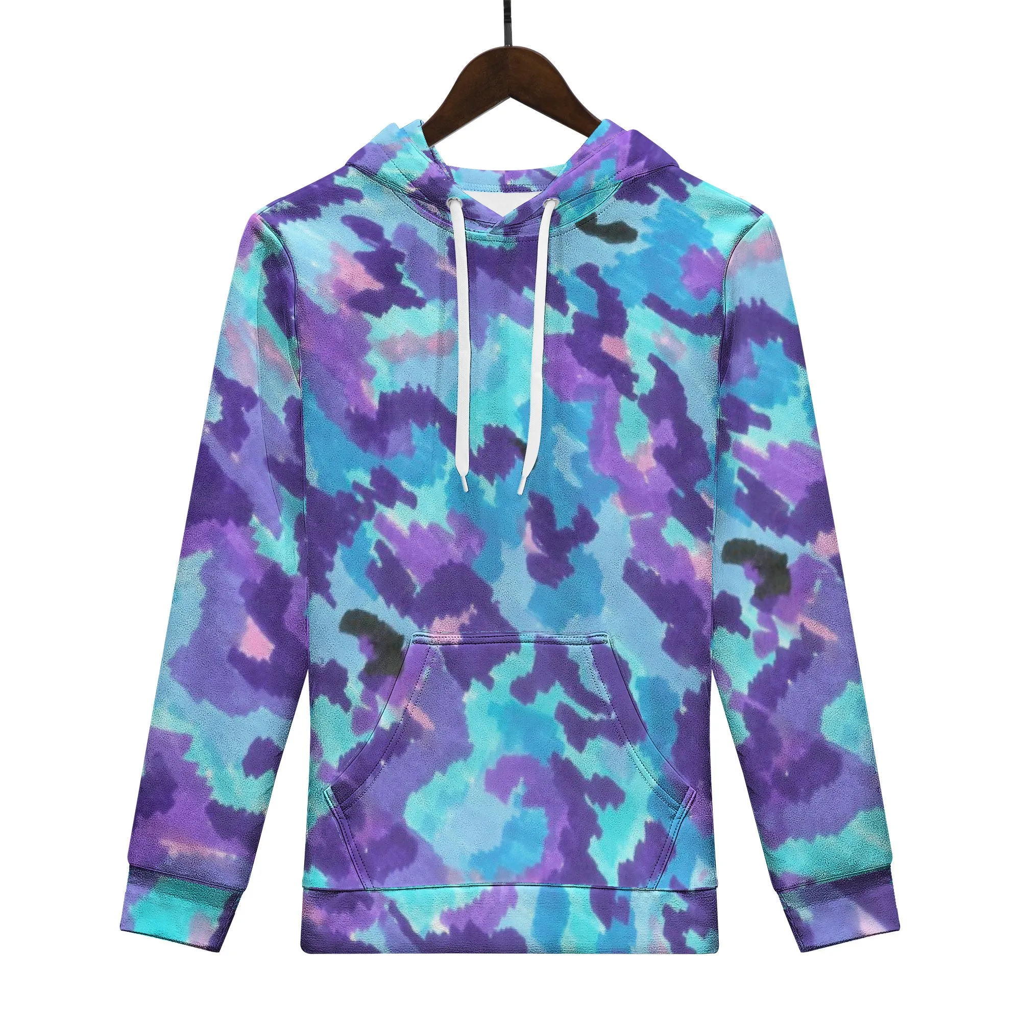 Teal Purple Leopard Camo All Over Print Men /Unisex Premium Hoodie