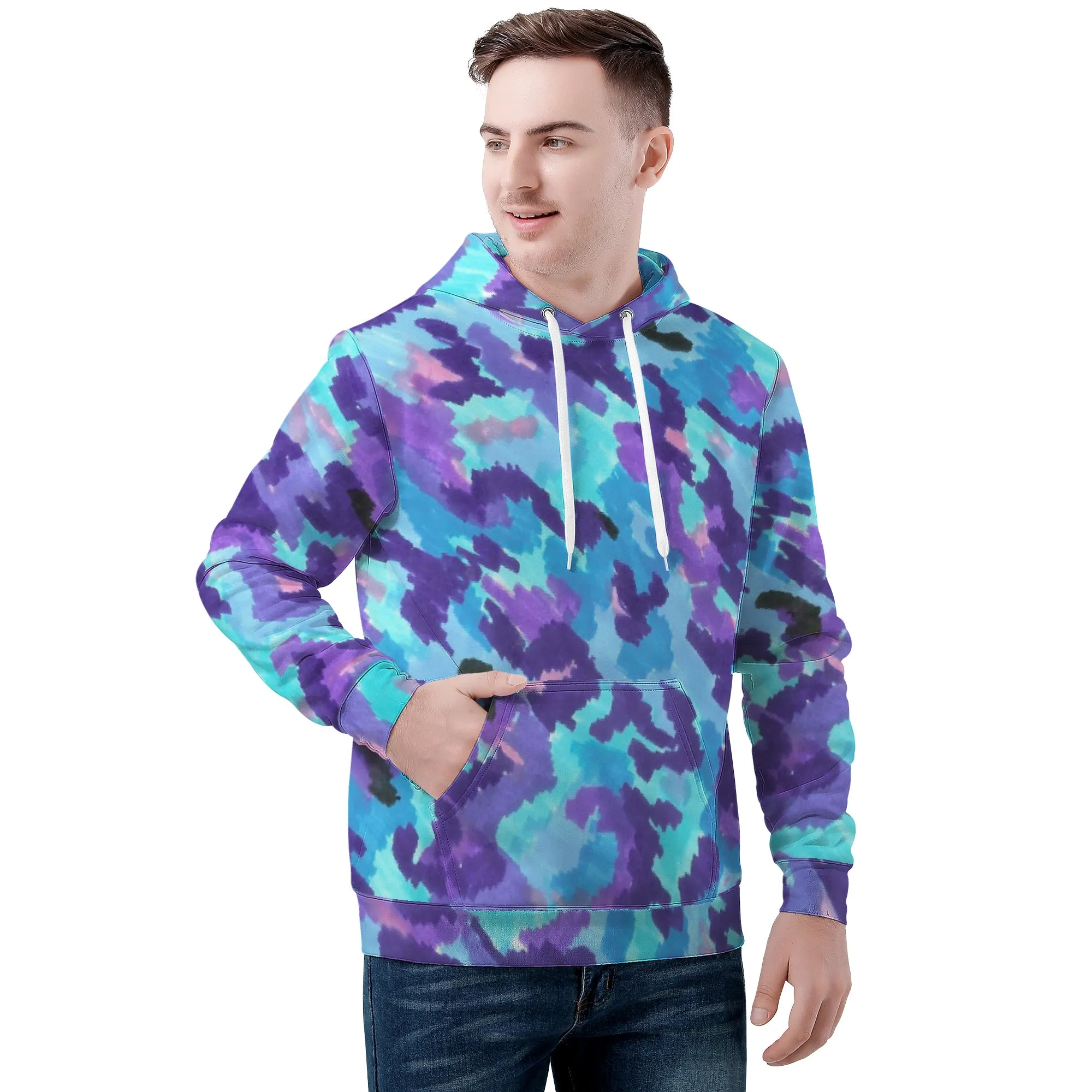 Teal Purple Leopard Camo All Over Print Men /Unisex Premium Hoodie