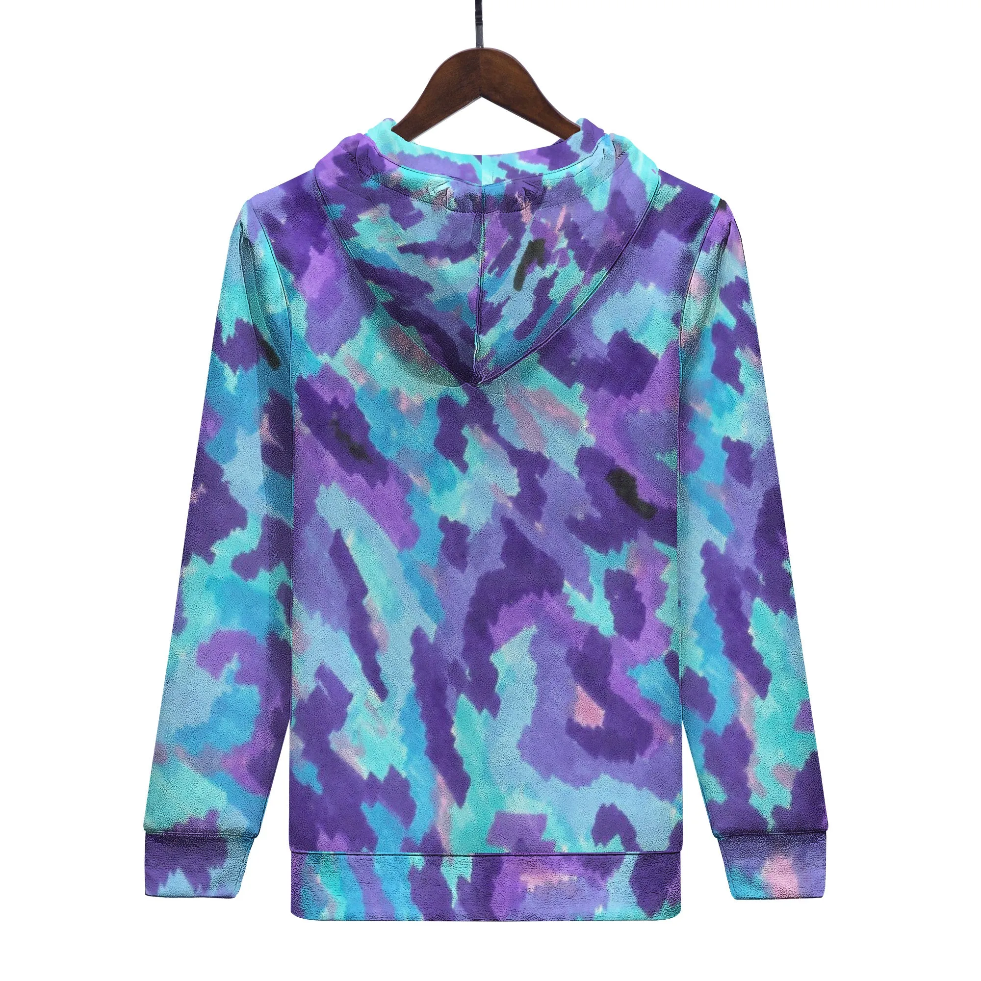 Teal Purple Leopard Camo All Over Print Men /Unisex Premium Hoodie