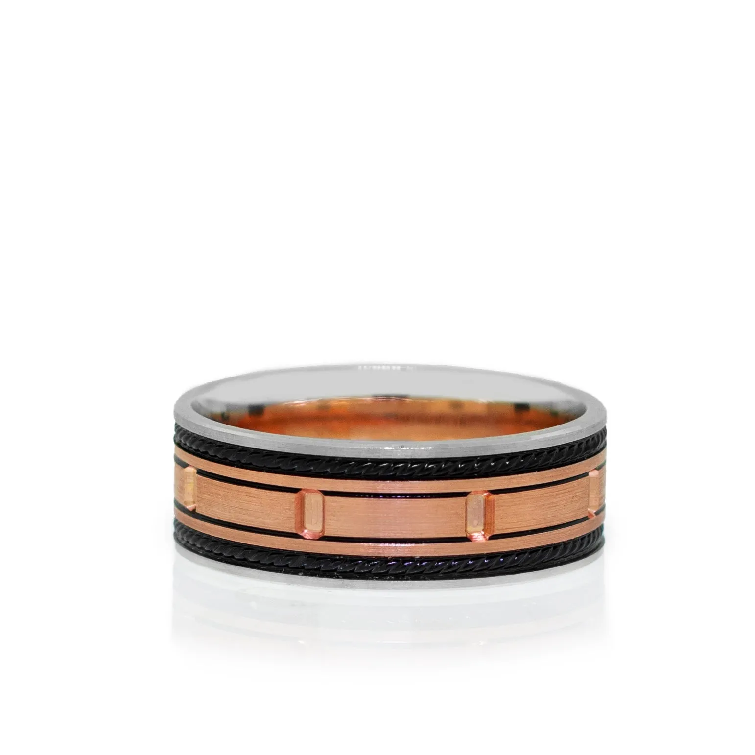 Textured Men's Wedding Band / Ring in 14k Rose Gold and 14K White Gold