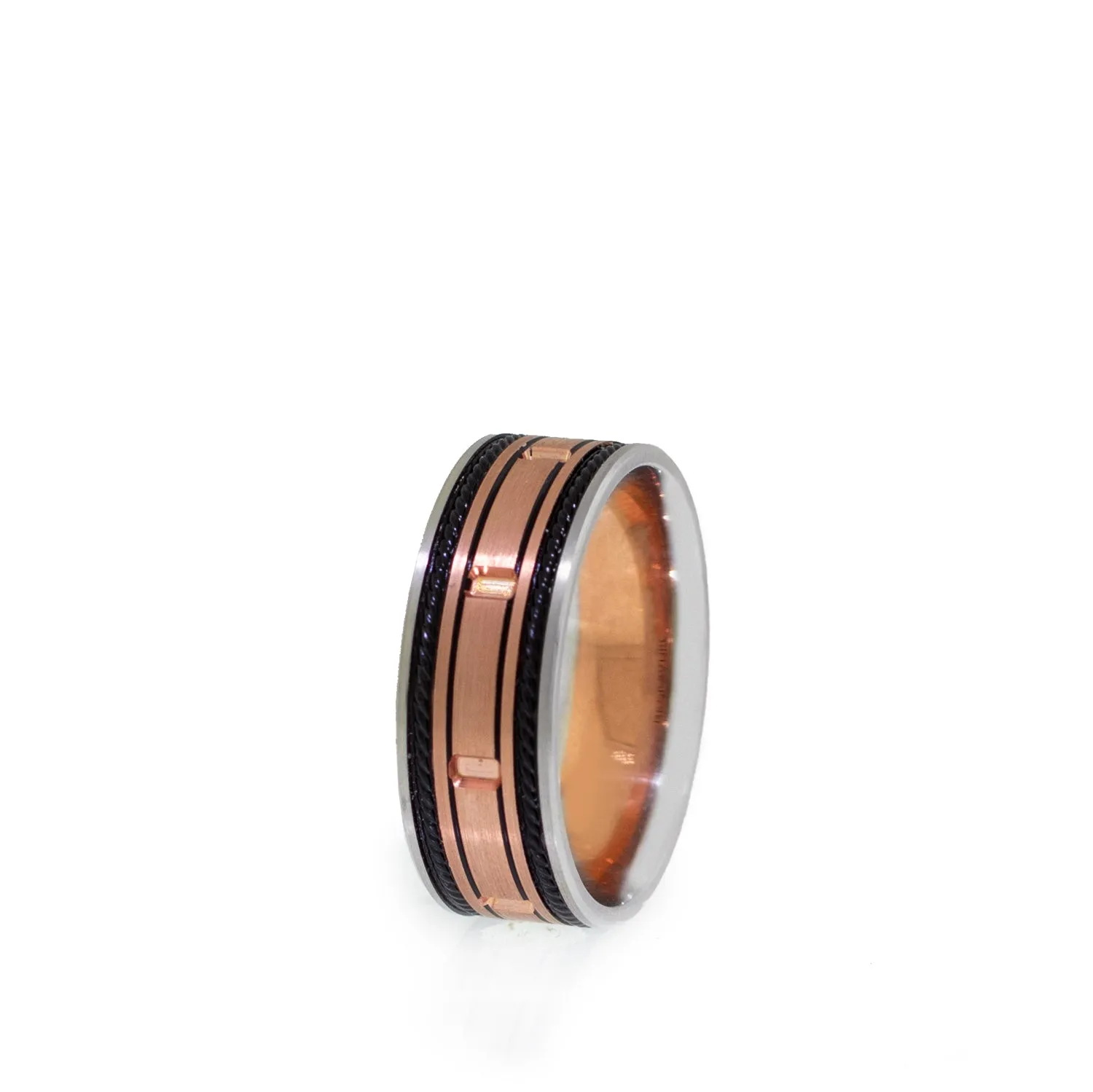 Textured Men's Wedding Band / Ring in 14k Rose Gold and 14K White Gold
