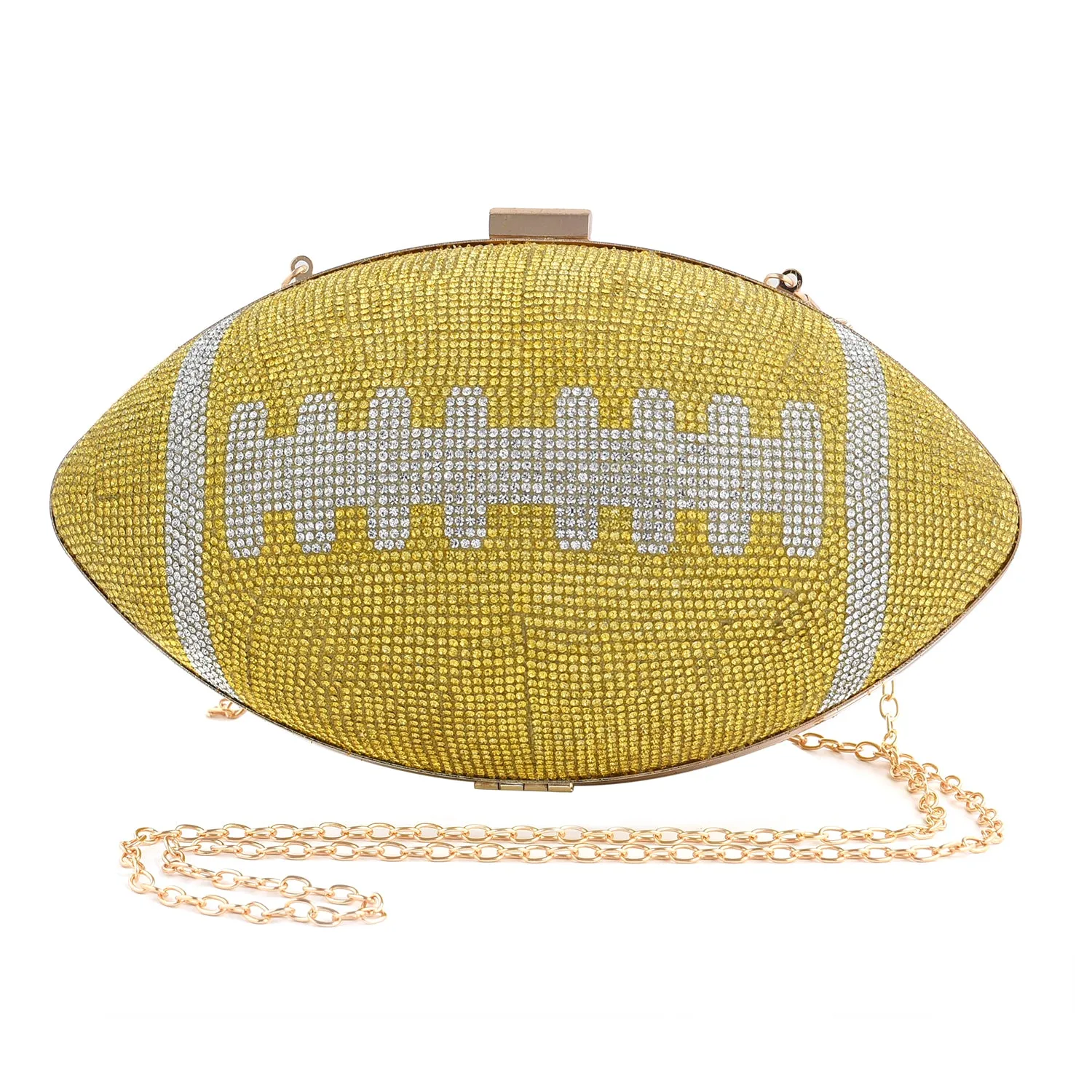The Perfect SUPER BOWL Game Day Crystal Studded Football Clutch Bag (Yellow)