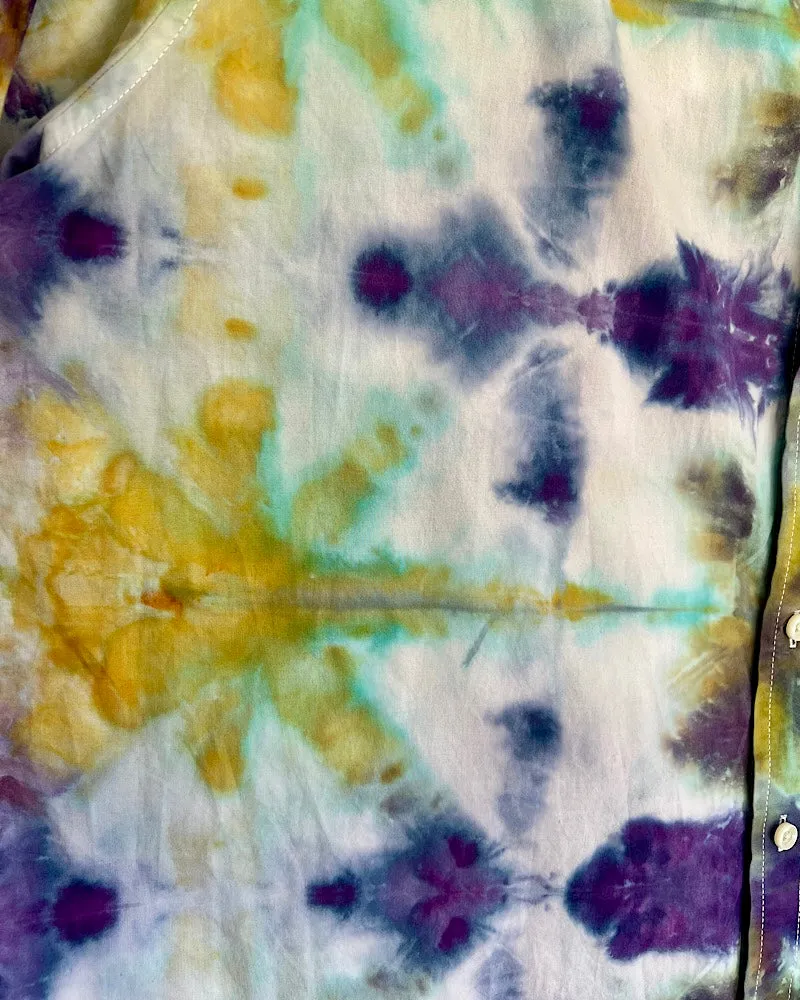 Tie Dye Short Sleeve Men's Button Down - Mardi Gras Shibori - 2XL