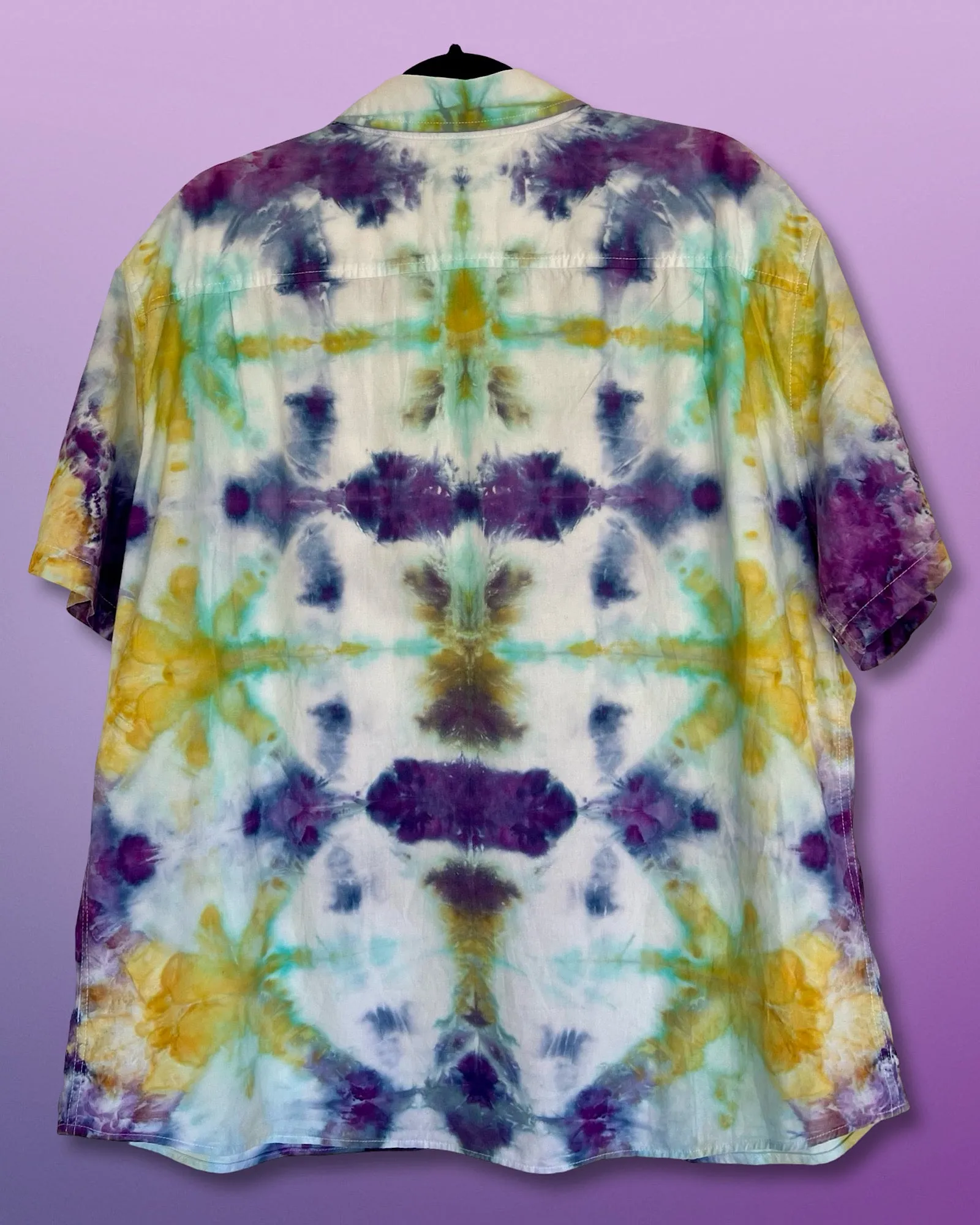 Tie Dye Short Sleeve Men's Button Down - Mardi Gras Shibori - 2XL